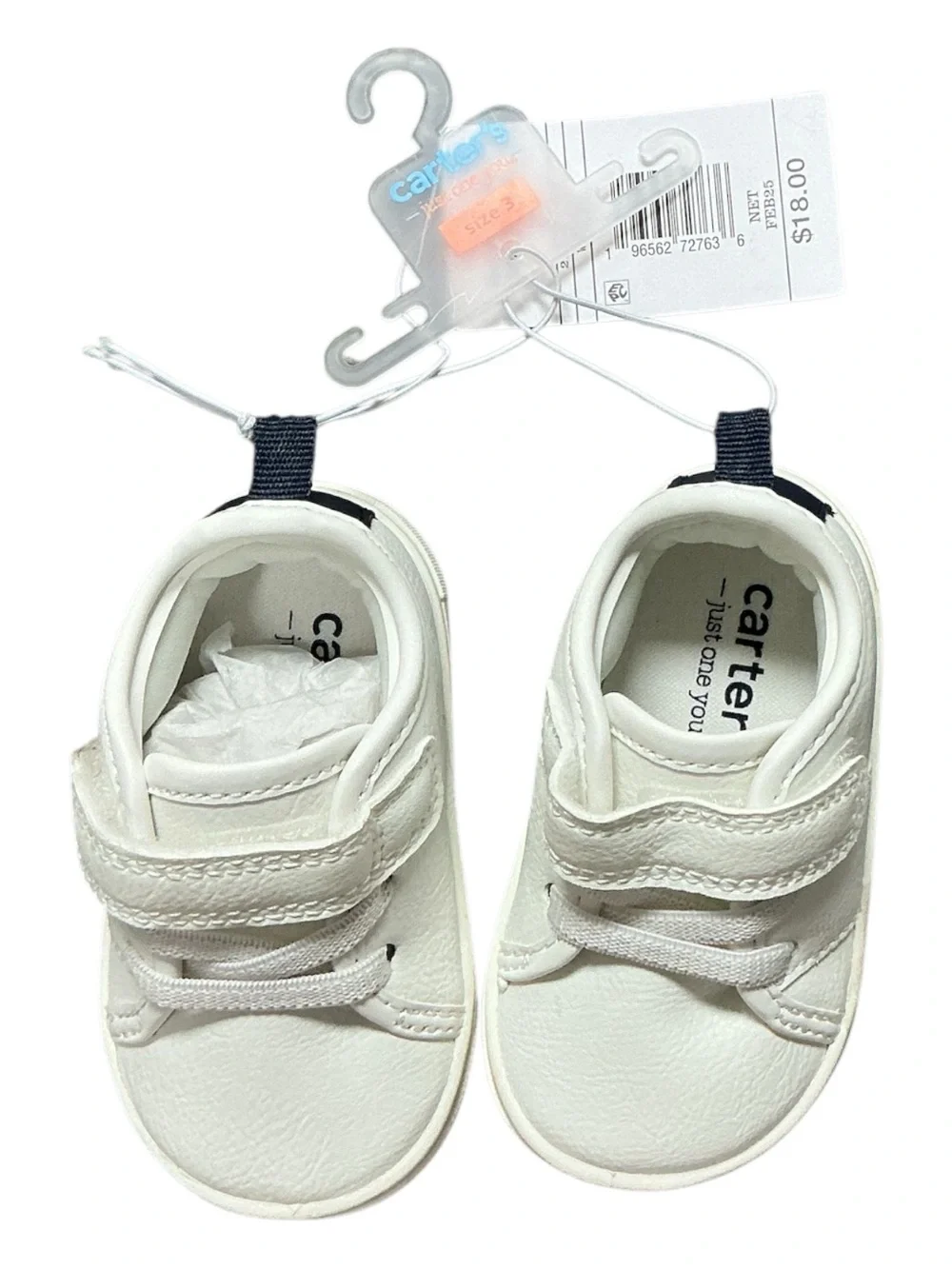 Carter's - NWT - White Baby Sneakers with Navy Heel Tabs